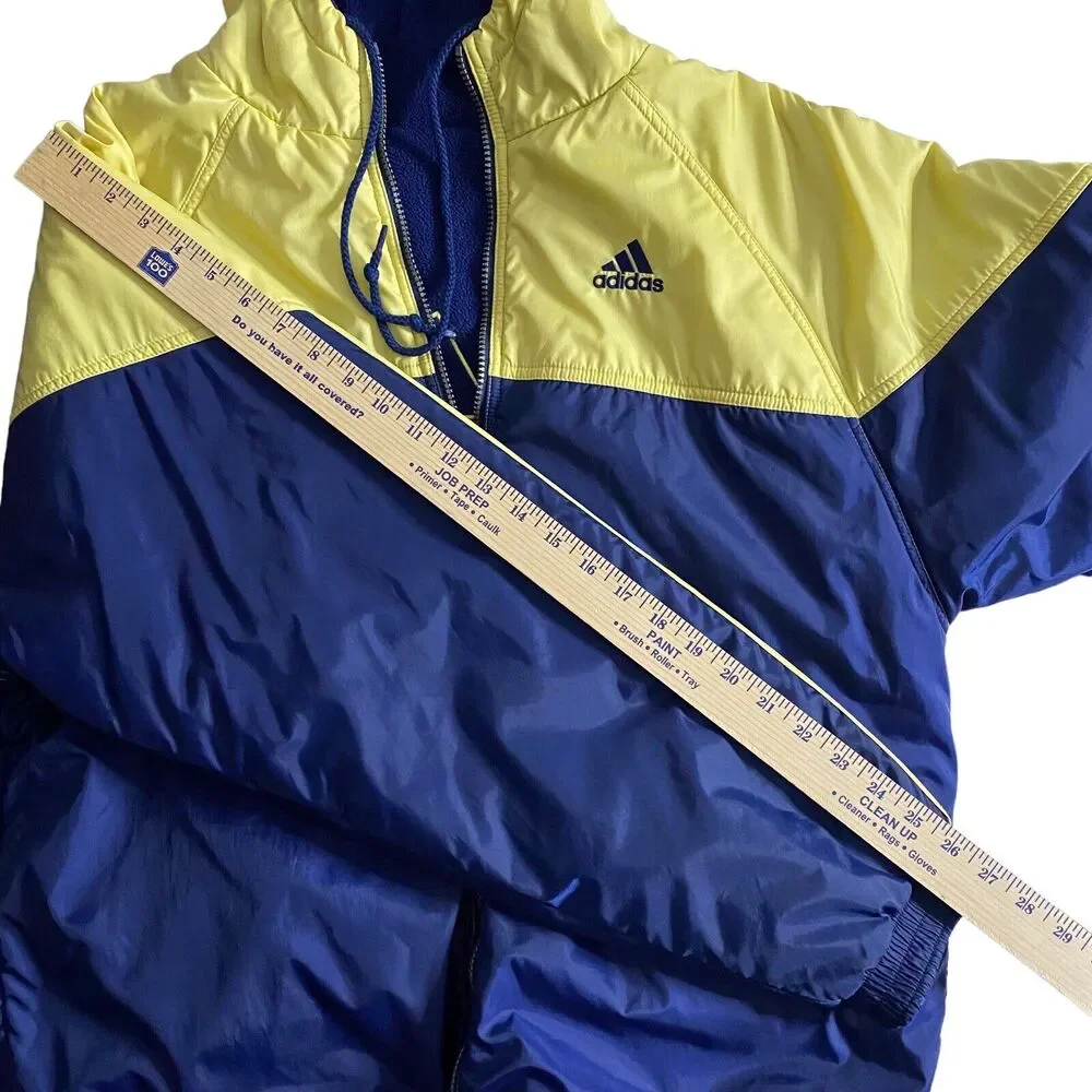 Adidas‎ Reversible Jacket Coat Size Large Navy Blue And Yellow 90s Fleece/Nylon